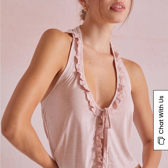 Pink Ruffle Trim Halter Top - Picture 1 of 5